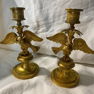 Antique Gilt Gold bronze Ormolu Candlesticks with Eagles carrying vipers